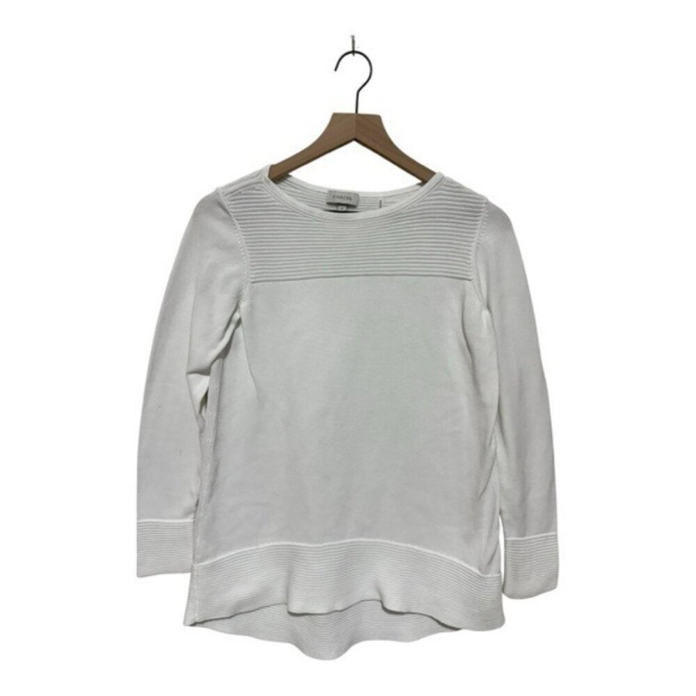 Kinross White 100%‎ Cotton Knit Pullover Sweater Size S | Textured Hem Crew Neck